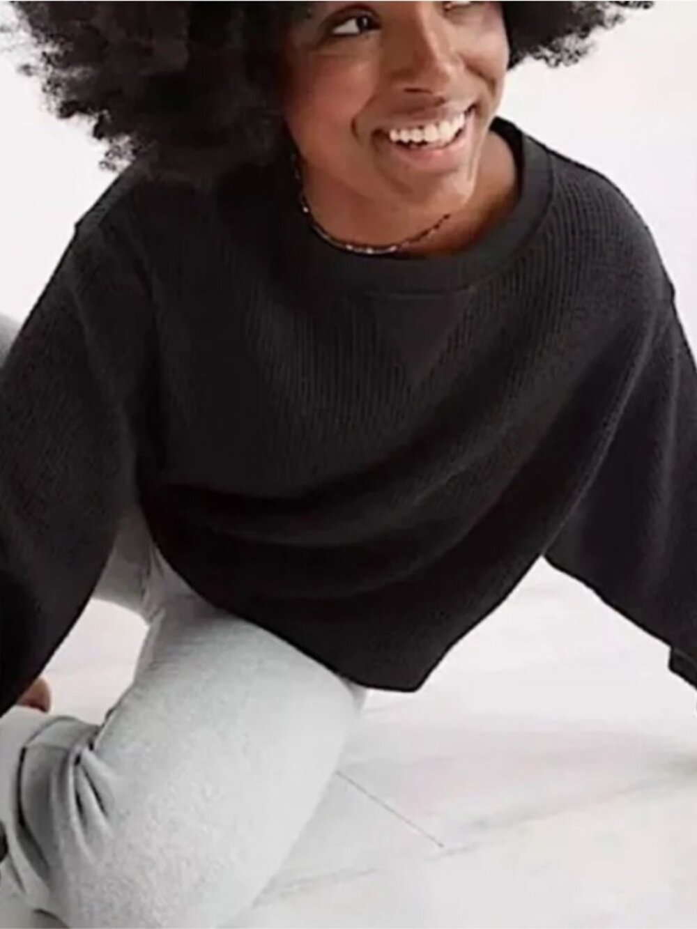 Aerie The Sweat Waffle Crew Neck Oversized Sweatshirt